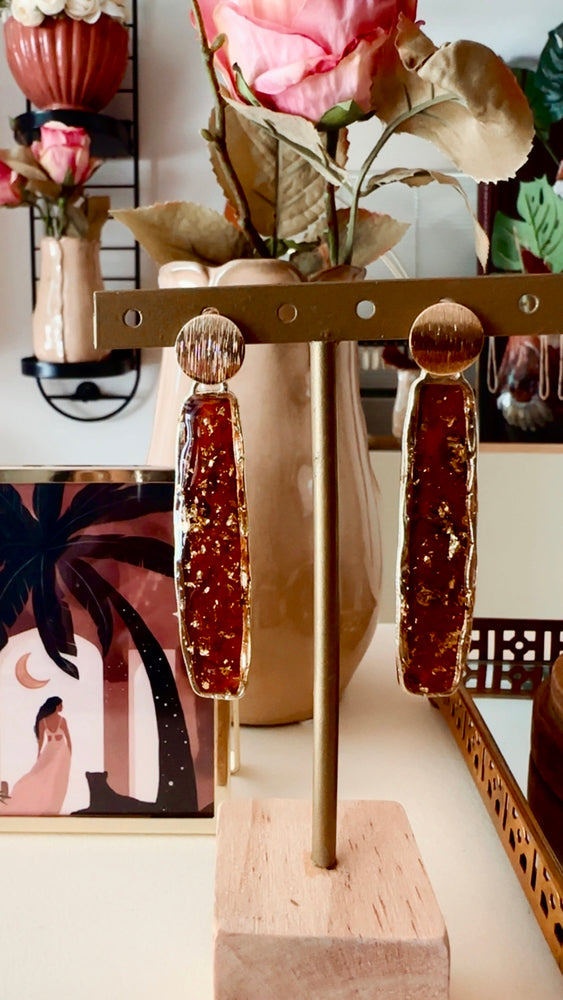 New ! Eternal bloom earrings with soft walnut petals and gold leaves inside