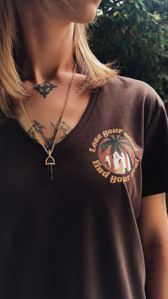 New ! "Lose your mind find your soul" V-neck t-shirt in chocolate brown