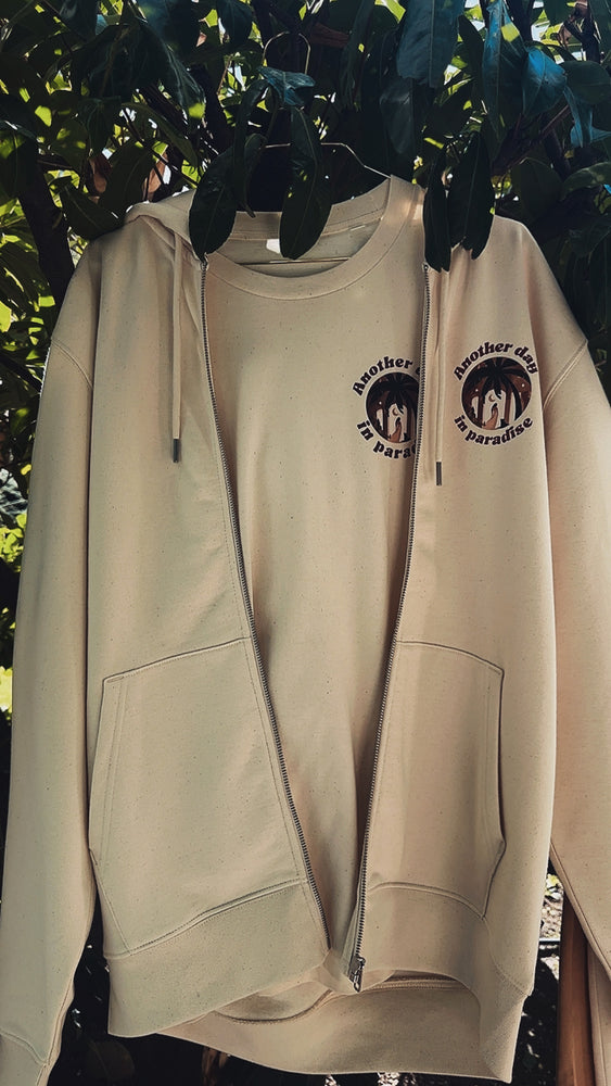 New ! “Another day in paradise“ - Organic zip hoodie in natural raw and latte