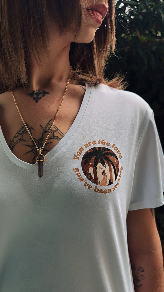 New ! "You are the love you've been seeking" V-neck t-shirt in white