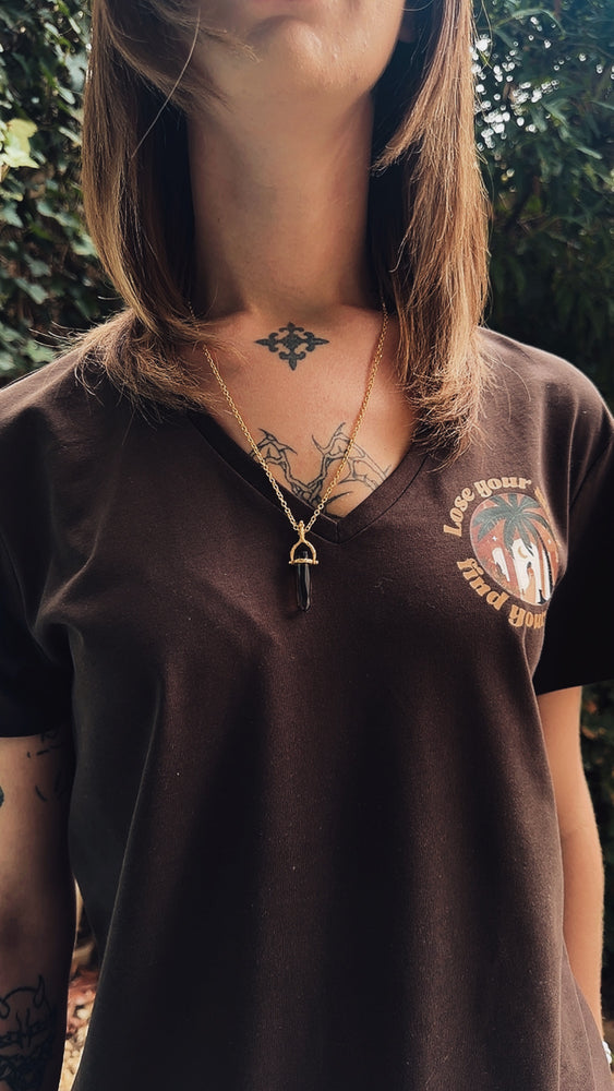 New ! "Lose your mind find your soul" V-neck t-shirt in chocolate brown