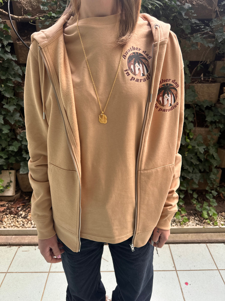 New ! “Another day in paradise“ - Organic zip hoodie in natural raw and latte