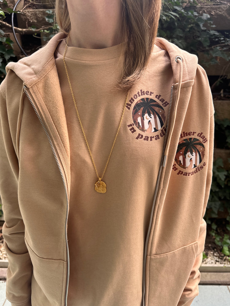 New ! “Another day in paradise“ - Organic zip hoodie in natural raw and latte
