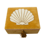Velvet box with shell in beads mustard