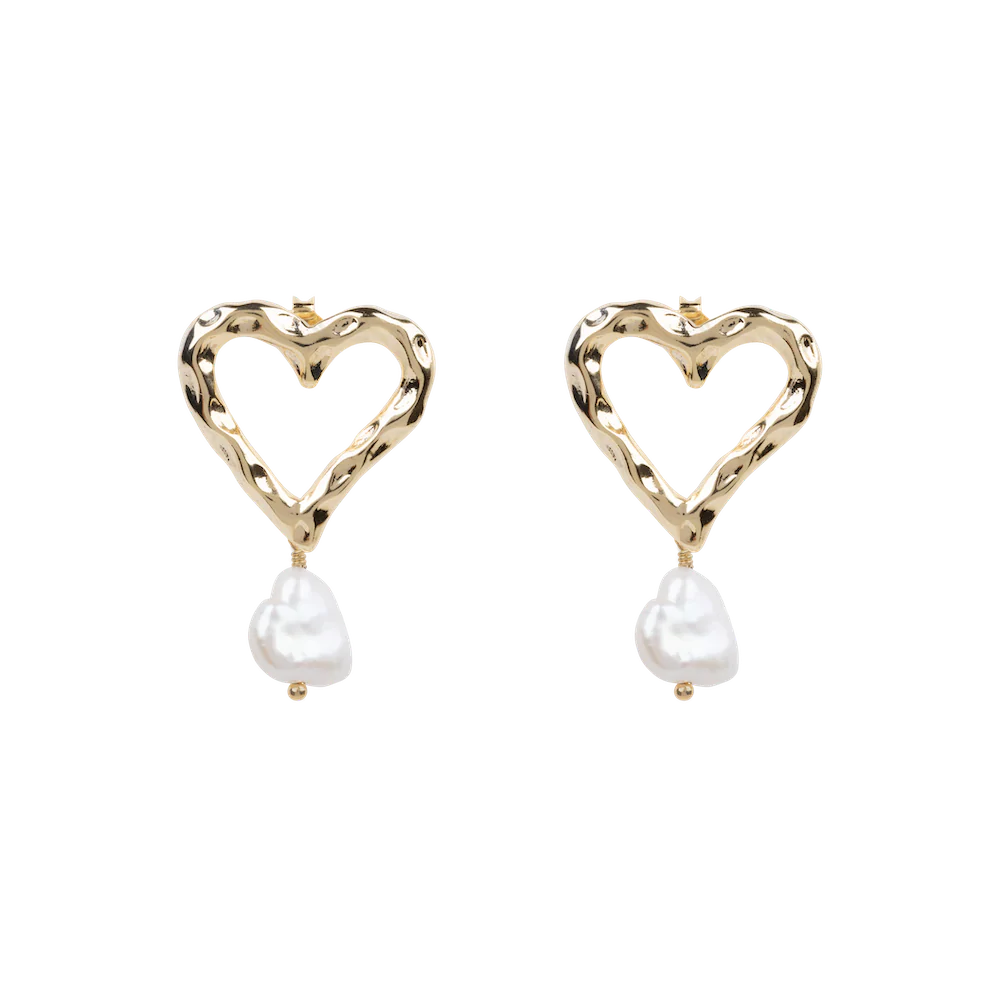 New ! Organic heart earrings freshwater pearl
